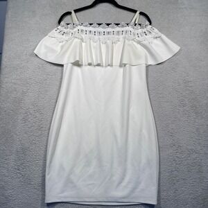 NWT‎ Dress White Off Shoulder Ruffle Lace Party Cocktail Bodycon Size 11